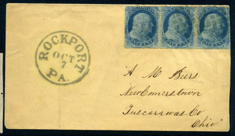 Scott #20 Franklin Strip of 3 Stamps Used on Nice  Cover (Stock #20-18)