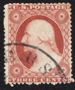 Used 1857 3c Dull Red Washington Type III, Scott #26
