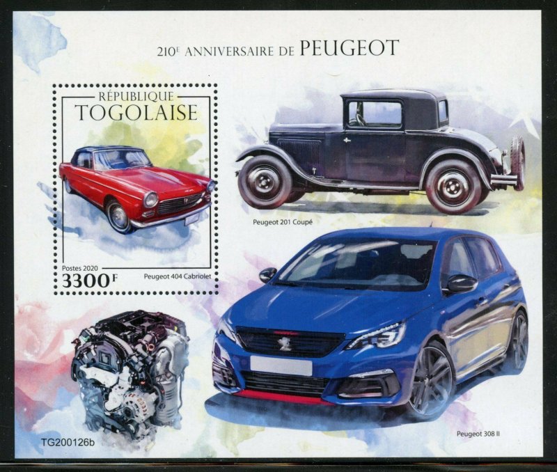 TOGO 2020  210th ANNIVERSARY OF PEUGOT SOUVENIR SHEET MINT NEVER HINGED