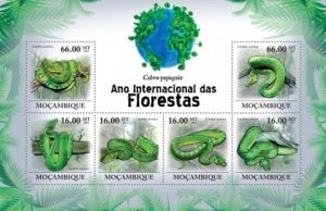 Mozambique - Snakes - 6 Stamp  Sheet 13A-518