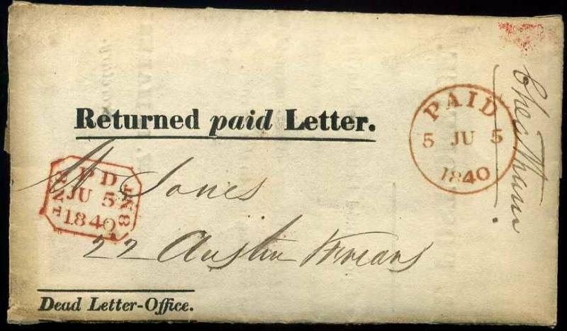 1840 Returned paid Letter Dead Letter Office with Letter