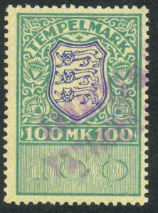 ESTONIA REVENUES 1925 100m Green & Blue General Duty Issue BFT. 271 VFU