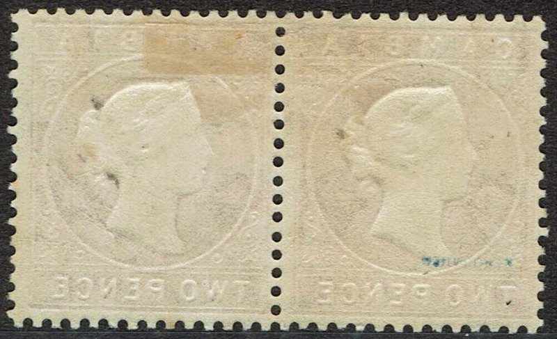 GAMBIA 1880 QV CAMEO 2D PAIR WMK CROWN CC UPRIGHT