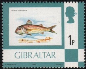 Gibraltar 341 - Mint-H - 1p Striped Red Mullet (1977)