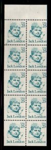 ALLY'S STAMPS US Scott #2182a 25c Jack London - Pane of 10 MNH [BP-49c]