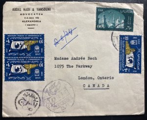 1963 Alexandria Egypt Censored Airmail cover To London Canada