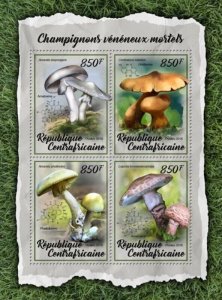 Central Africa - 2017 Deadly Mushrooms - 4 Stamp Sheet - CA18014a