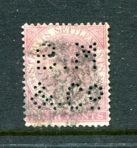 x211 - STRAITS SETTLEMENTS QV 4c PERFIN  B.M / & Co.  . Used, thin