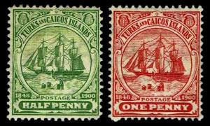 1905-08 Turks & Caicos Islands #10-11 Wmk 3 - OGHR - VF - CV$26.50 (ESP#3355)