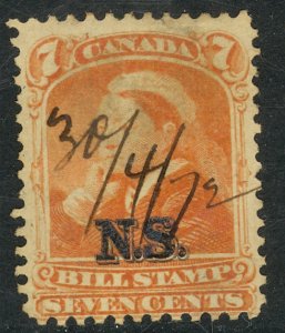 CANADA NOVA SCOTIA 1868 QV 7c BILL STAMP REVENUE VDM. NSB8 USED