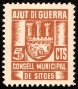 1937 Spain Civil War 5 Centimos War Aid Sitges Municipal Council Unused