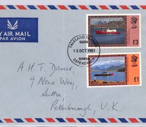 Falklands Deps SOUTH GEORGIA Cover £3 £1 SHIPS High Values 1981 Peterboro ZT78