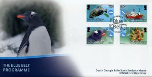 South Georgia & S Sandwich Isl 2021 FDC Marine Animals Stamps Blue Belt 4v Set