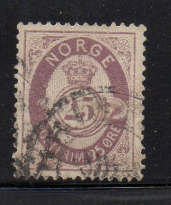 Norway Sc 28 1877 25 ore lilac post horn stamp used