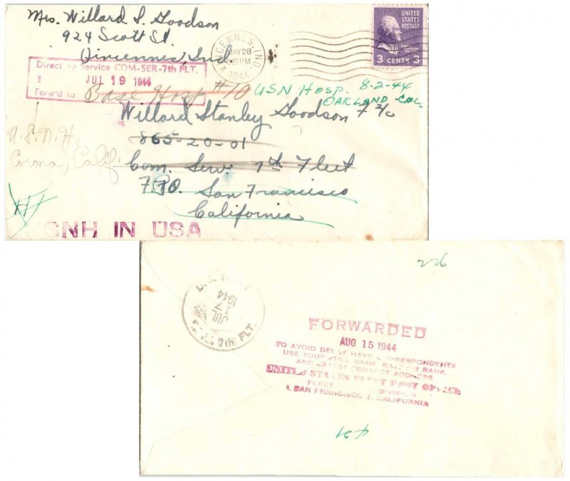 United States Military 3c Jefferson Prexie 1944 Vincennes, Ind. to U.S. Navy ...