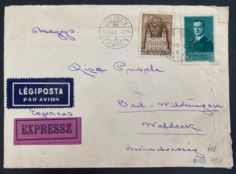 1940 Budapest Hungary Airmail Express Censored Cover To Germany