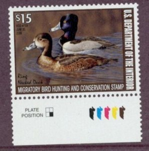 US Stamp #RW74 MNH Pair of Ring-Necked Ducks on the Water w/ 5 Duck Color Bar