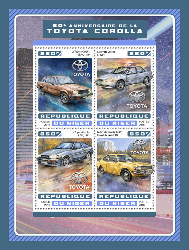 Niger 16 Mnh Toyota Corolla 50th Anniv 4v M S Motoring Cars Stamps Africa Niger Stamp Hipstamp