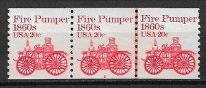 1981 Sc1908 20c Fire Pumper plate #6 strip of 3  MNH