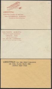 1922 Set of 3 Unused Lethbridge ALberta to Ottawa Pioneer Flight Covers PF-27d