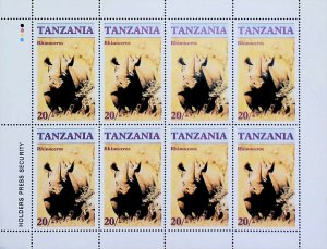 1986 Endangered Animals Tanzania Oryx Giraffe Rhinocero Cheetah MNH** Sheet X399-