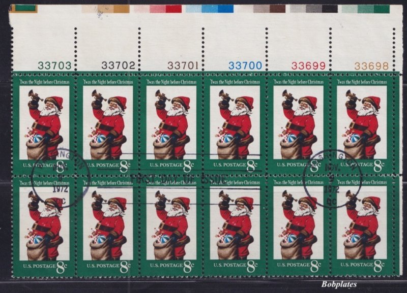 BOBPLATES US #1472 Christmas Upper Right Plate Block of 12 First Day Use Scarce