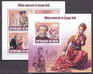 Niger, 2013 issue. Composer G. Verdi sheet of 4 & s/sheet. ^