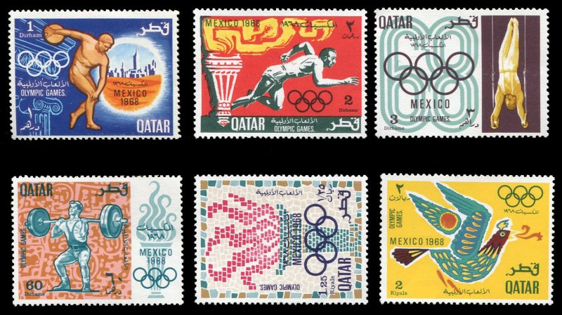 Qatar #140-145 Cat$28.70, 1968 Olympics, complete set, never hinged