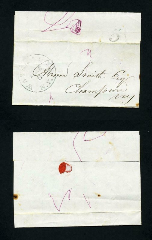 Stampless Letter from Watertown, NY to Champion, NY - 12-8-1852