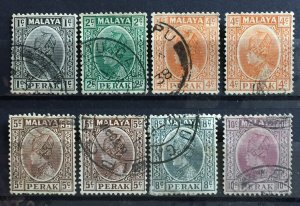 Malaya PERAK 1935-37 Sultan Iskandar 8V part set Used M4777#