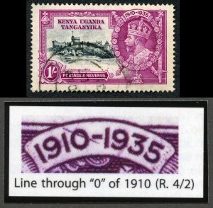 KUT SG127l 1/- Silver Jubilee Variety line through 0 of 1910 Cat 180 pounds