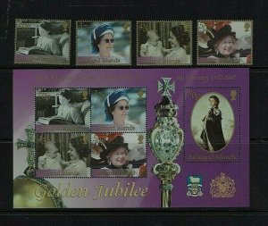  Falkland Islands, 2002 Golden Jubilee, Queen Elizabeth II   MNH set + M/S