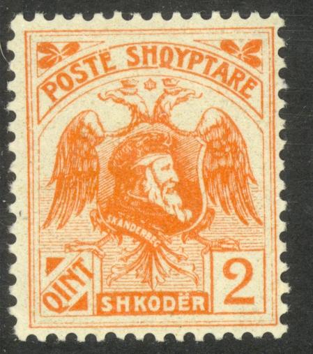 ALBANIA 1920 2q Orange Skanderbeg UNISSUED Sc 129var MH