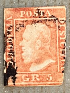 Two Sicilies 14 / 1859 5g Deep Rose Ferdinand II Stamp, Used