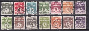 Denmark # 220-230, Numeral Stamps and Waves, Used, 1/2 Cat.