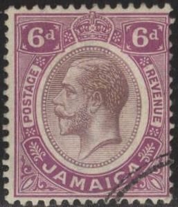 Jamaica 102 (used) 6p George V, red vio & dull vio (1921)