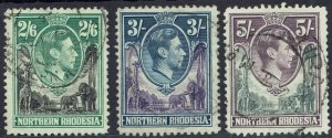 NORTHERN RHODESIA 1938 KGVI GIRAFFE AND ELEPHANTS 2/6 3/- AND 5/- USED