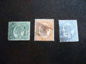 Stamps - Queensland - Scott# 101,102,105 - Used Part Set of 3 Stamps