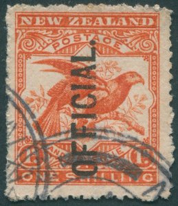 New Zealand 1907 1s orange-red Perf 14 Official SGO65 used