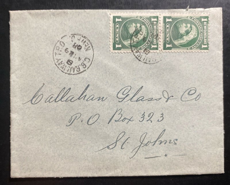 1908 Railway TPO Post Office Newfoundland Cover To St Johns