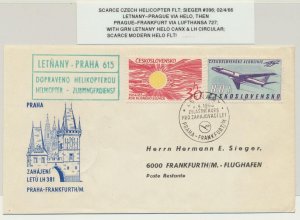 CZECHOSLOVAKIA 1966 SCARCE HELICOPTER FLIGHT COVER, LETNANY-PRAGUE-PRAGUE-FRANKF 