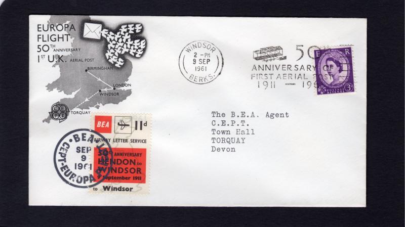 Great Britain 1961- 9th September 1961 Europa Flight 50th Ann FDC with 11d BEA