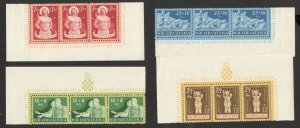 CROATIA - NDH - MNH 4 BLOCKS OF 3 STAMPS - AID TO THE WOUNDED - 1944.
