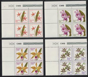 Brazil Orchids 4v Corner Blocks of 4 1980 MNH SG#1862-1865 MI#1785-1788