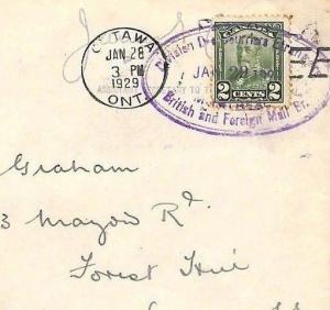 CANADA Transatlantic Cover 1929 Super INSPECTOR BRITISH FOREIGN MAIL Oval AG120