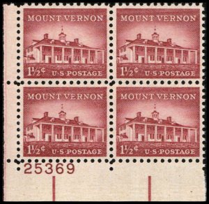 US #1032 MOUNT VERNON MNH LL PLATE BLOCK #25369