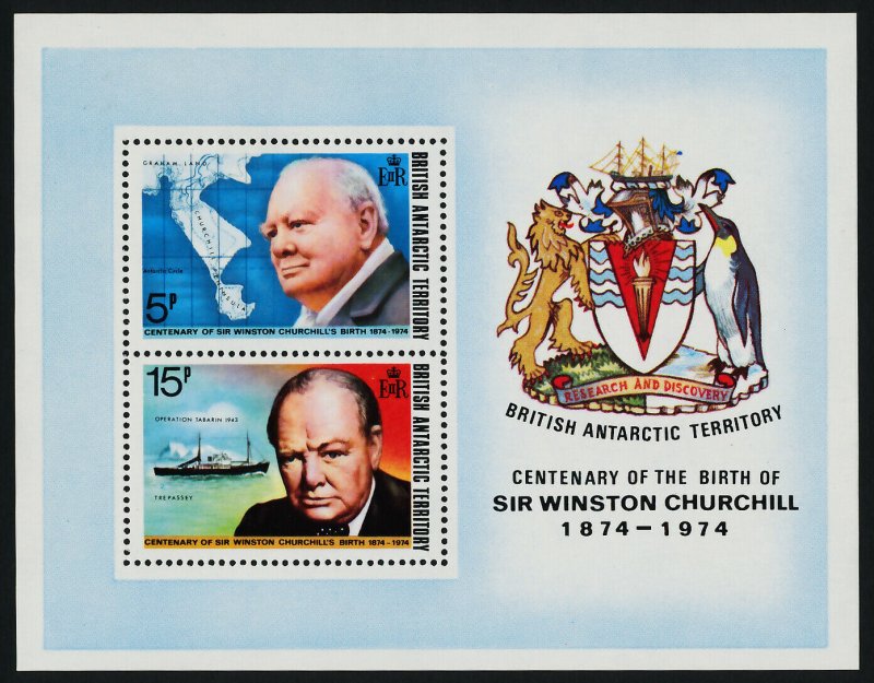 British Antarctic Territory 63a MNH Winston Churchill, Map, Ship, Crest, Bird