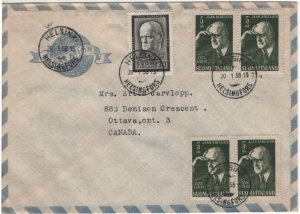 Finland 1958 Cover Sc 249 5m Sibelius, Sc 353 30m Sibelius Airmail to Canada