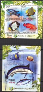 Burundi 2012 Marine Life Fishes of Red List Sheet + S/S MNH