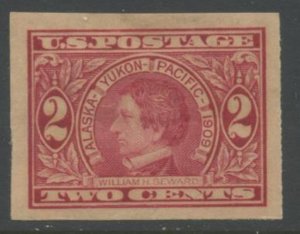 US Sc#371 1909 2c Alaska-Yukon IMPERFORATE Very Fine Centered OG Mint Hinged